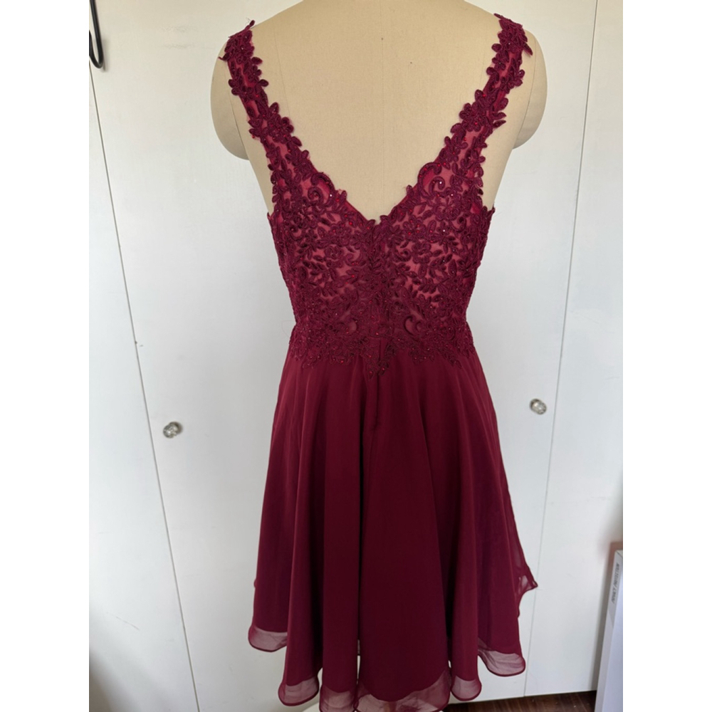 Fiesta Fashion beaded lace bodice Burgundy Lace chiffon skirt Dress Size L - Picture 3 of 12
